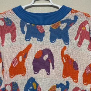 Creative Force Elephants Sweater Womens S Multicolor Crew Neck Long Sleeve
